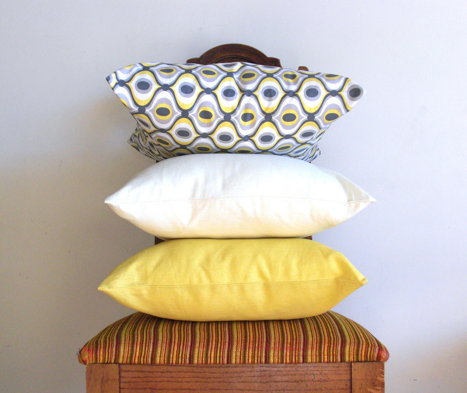 Modern Yellow Graphic pillow throw 18 x 18  geometric bold white yellow gray burst yellow cotton Linen Decorative Set of THREE