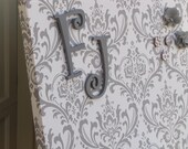 Gray white floral, damask Magnetic Board, initial, 22x28, memo board, organize, the charming wall