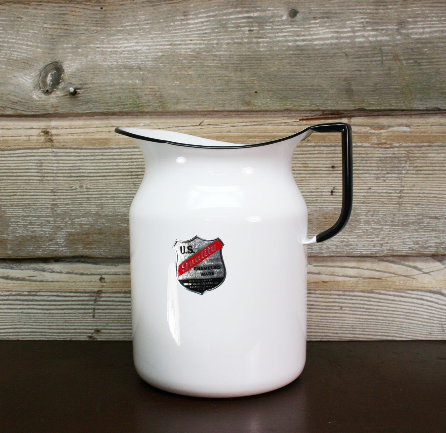 Vintage Enamel Pitcher -- Industrial Home Decor