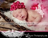 Newborn Headband... Pink Baby Headband... Flower Headband with satin and rhinestone