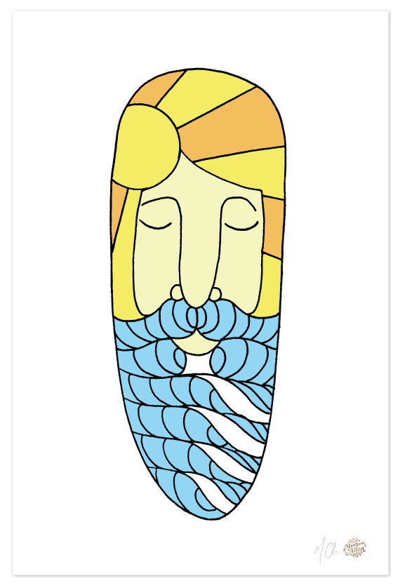 Surfing Art 8" x 12" Art Print "Surf Beard"
