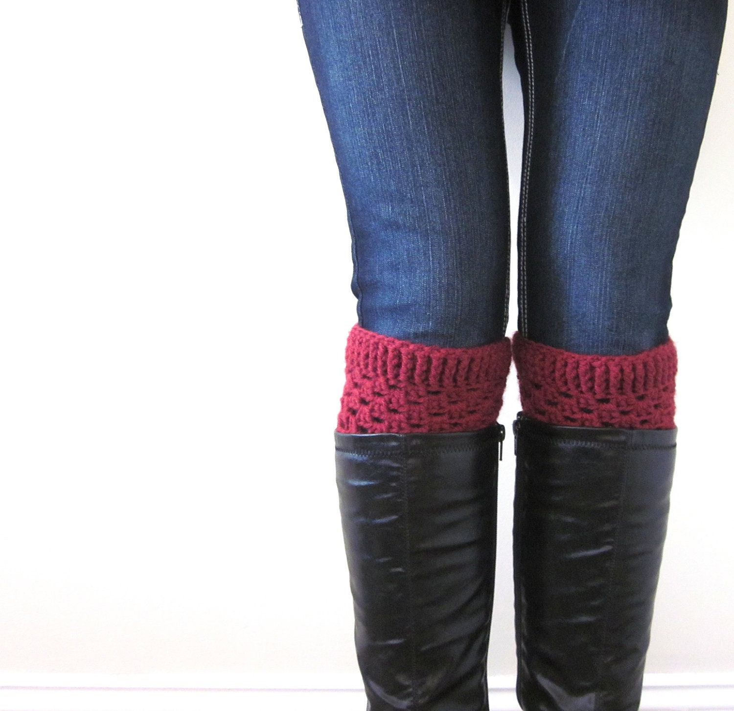 Crochet Boot Cuffs Luxe Cuffs Socks Boot Toppers in Oxblood Sweetheart Red