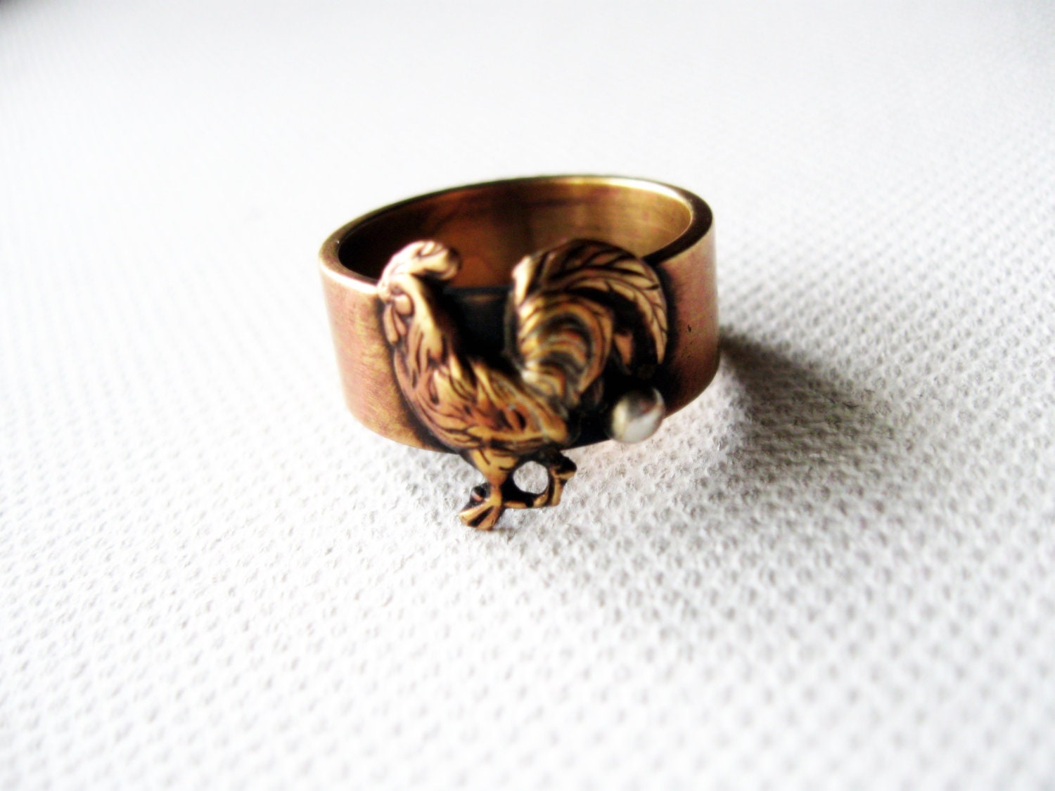 Rooster Ring Rustic Brass Silver Balls Animal Farm Metalsmith Jewelry Handmade Novelty Geekery