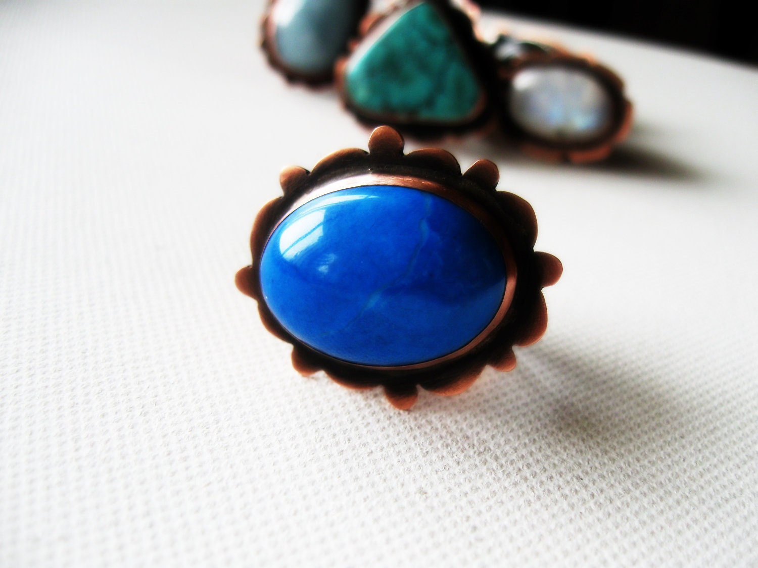 Blue Quartz Copper Ring  Rustic Wide Band Gemstone Statement Cocktail Stone Recycled Metalsmith Jewelry