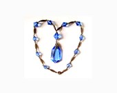 Art Deco Blue Crystal Pendant Filigree Statement Necklace