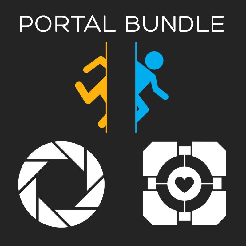 Portal Bundle - Companion Cube, Aperture, Two-Color Portal Decals (Set of 3)