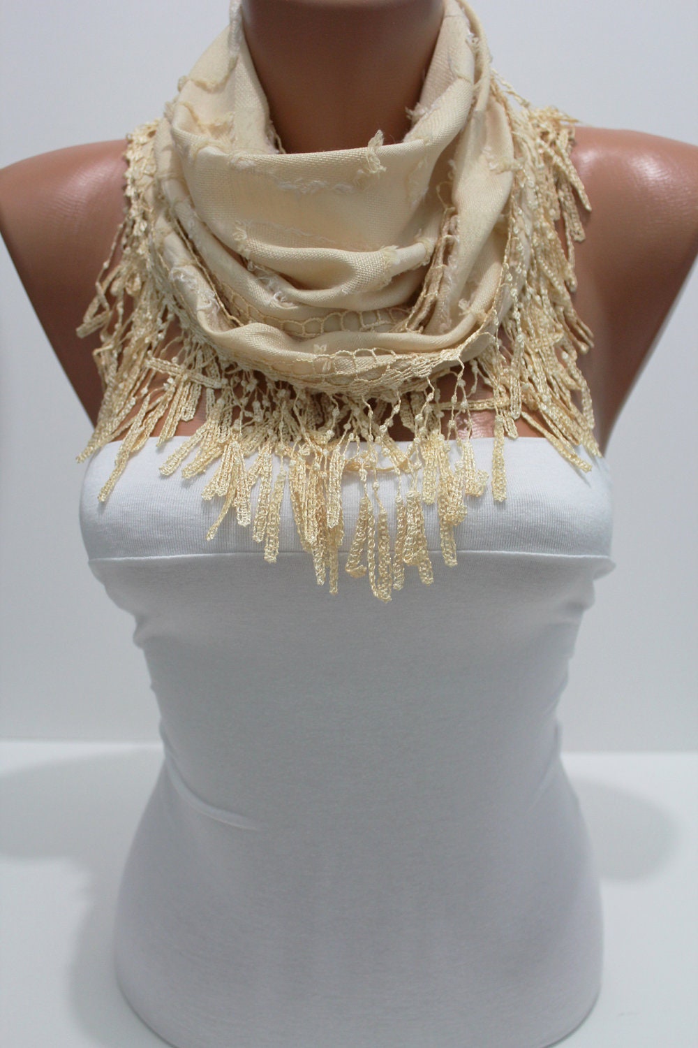 Shawl/ Scarf  Headband - Cowl with Lace Edge- Summer Trends