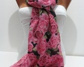 Rose Garden Soft Cotton Shawl Scarf - Headband - Cowl- two sided -