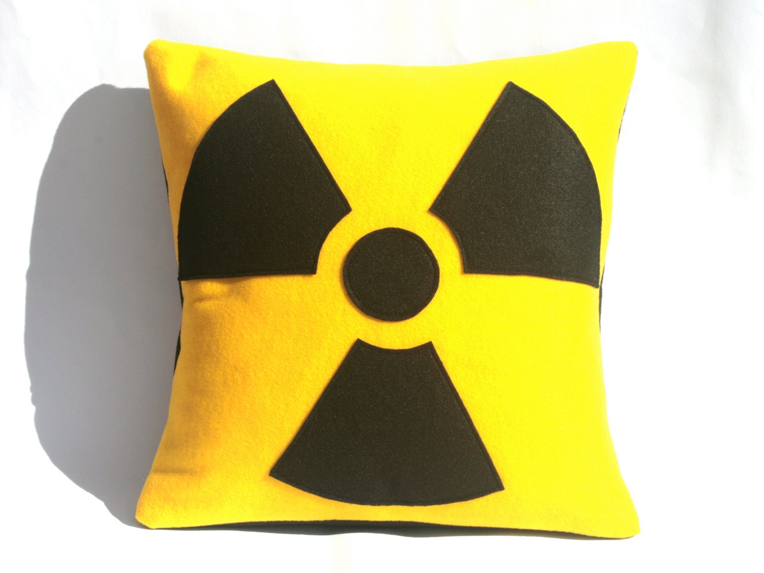 Radiation Hazard Warning - 18 inches - Bright Yellow and Black Eco-Felt Appliqued Throw Pillow Cover