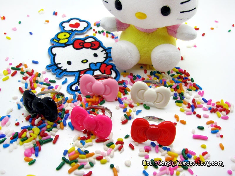 cute kitty ring Sweet kawaii adjustable bow ring- Choose your color