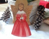 Handmade Wood Christmas Angel Ornament, Holiday Decoration