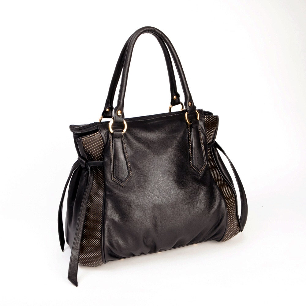 Black Leather Tote Bag, Leather Handbag, Large Tote Bag, Shoulder Bag, Modern Leather Satchel, Black Satchel Bag