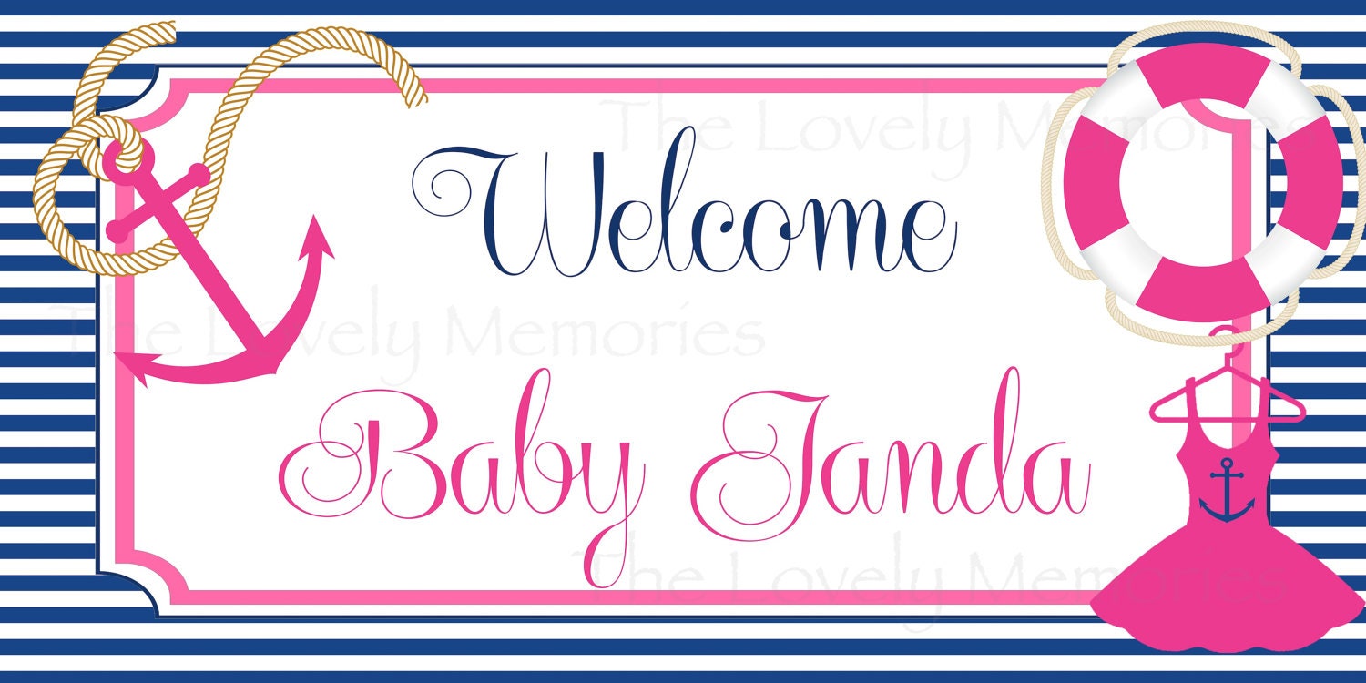 Pink Nautical Baby Shower Welcome Banner Printable DIY Il_170x135