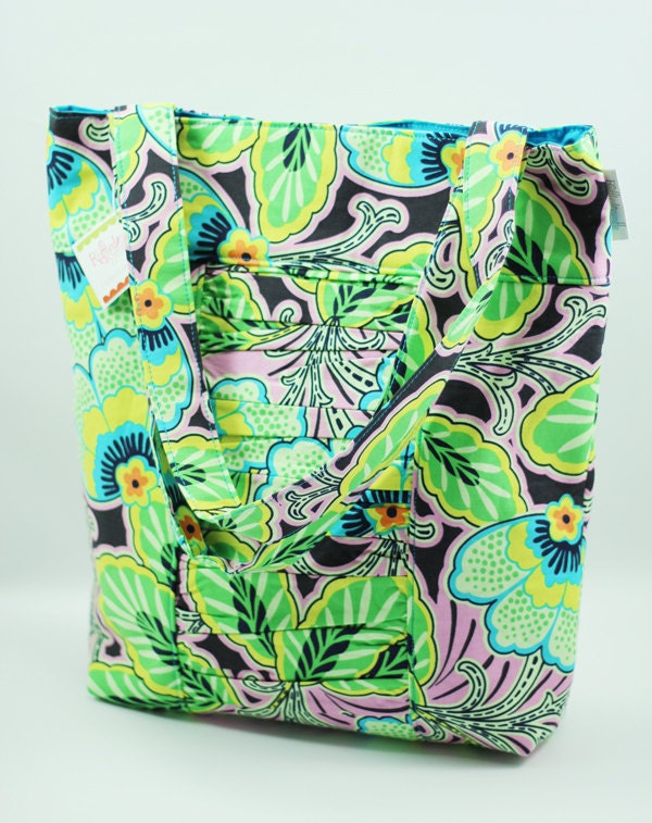 Ruffled Tote- Amy Butler Lark Dreamer Floral Couture in Pitch Grey