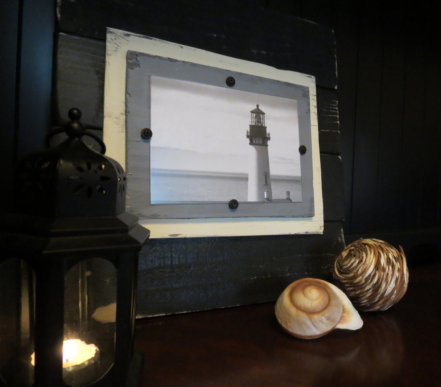 Distressed Black Wood Plank Frame for 5X7 - Home Decor, Shabby Cottage, Beach, Nautical, Coastal Decor, Rustic
