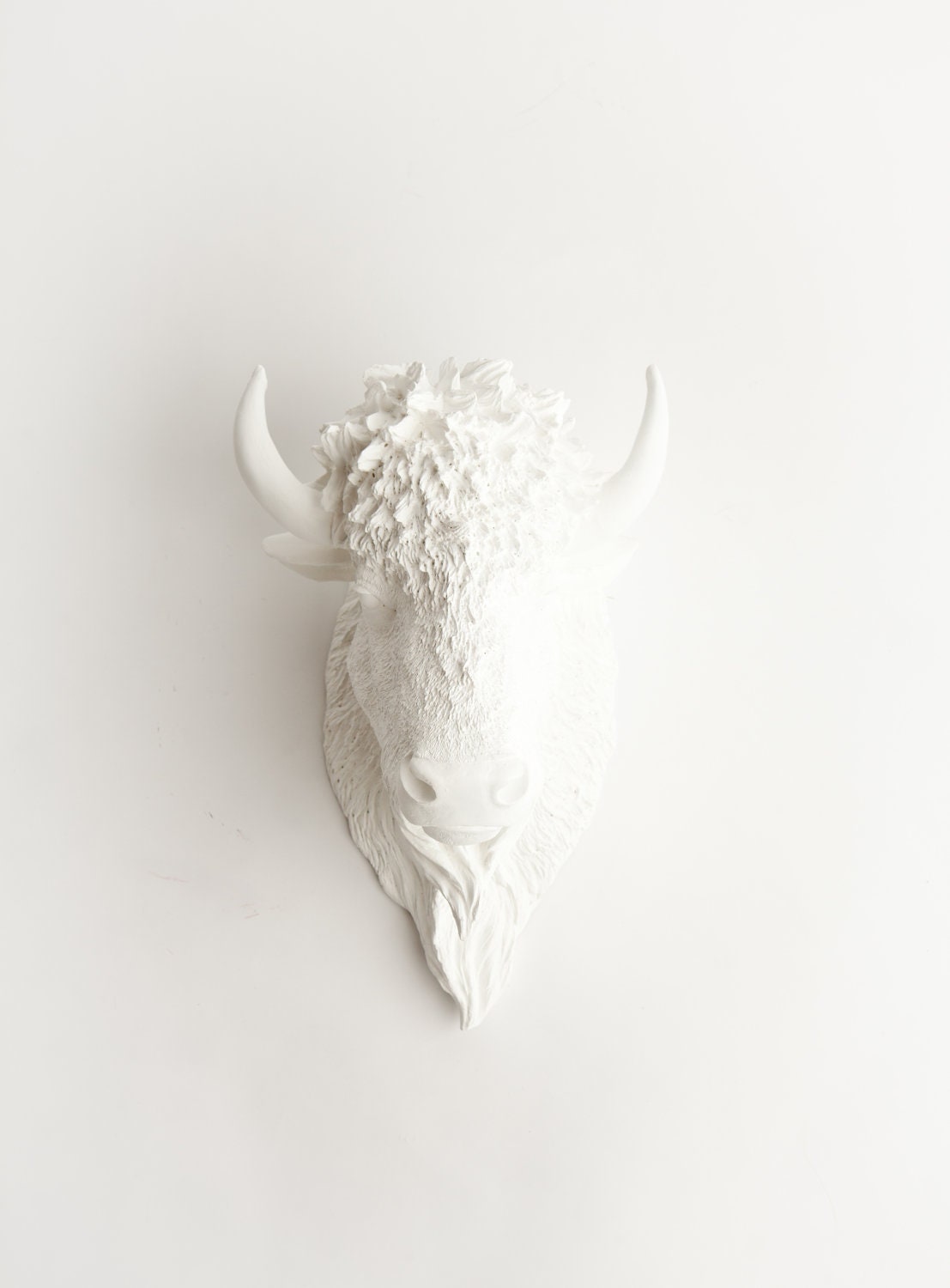 White Faux Taxidermy - The Mellby - White Resin Bison Head- Buffalo Resin White Faux Taxidermy- Chic & Trendy - WhiteFauxTaxidermy