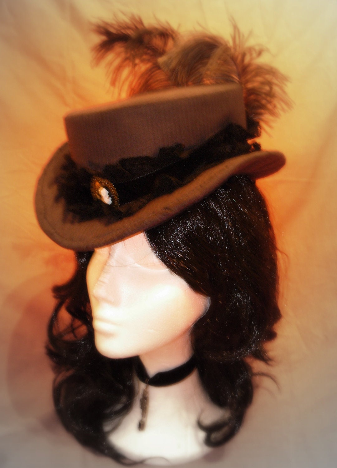 Dark grey riding hat. top hat. Mini top hat. Steampunk. Victorian.