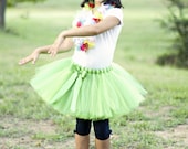 HULA GIRL COSTUME--Custom Made Hand-Tied Ribbon Tutu Skirt with Flower Lei Necklace and Flower Clip, sizes Newborn-5T