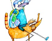 Regular Show / Adventure Time Fan Art, 8.5x11 inch inkjet print Mordecai and Rigby Painting