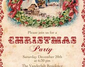 Christmas invitation, vintage Christmas invite, printable, custom.