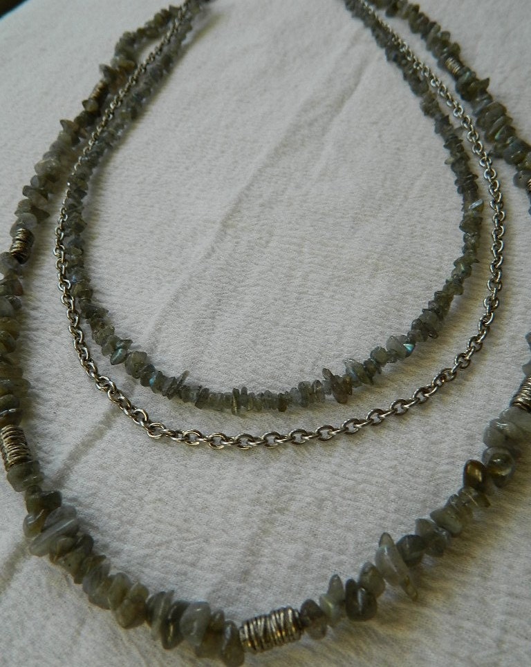 Three Strand Iridescent Gemstone Labradorite Necklace