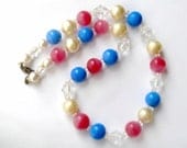 Pink and Blue Glass Necklace Single Strand 1950s Vintage Beaded Jewelry Collectable Pastel Colors Spring Summer