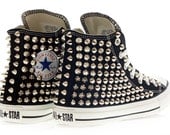 Studded Converse, Silver Studs with converse Black high top by CUSTOMDUO on ETSY