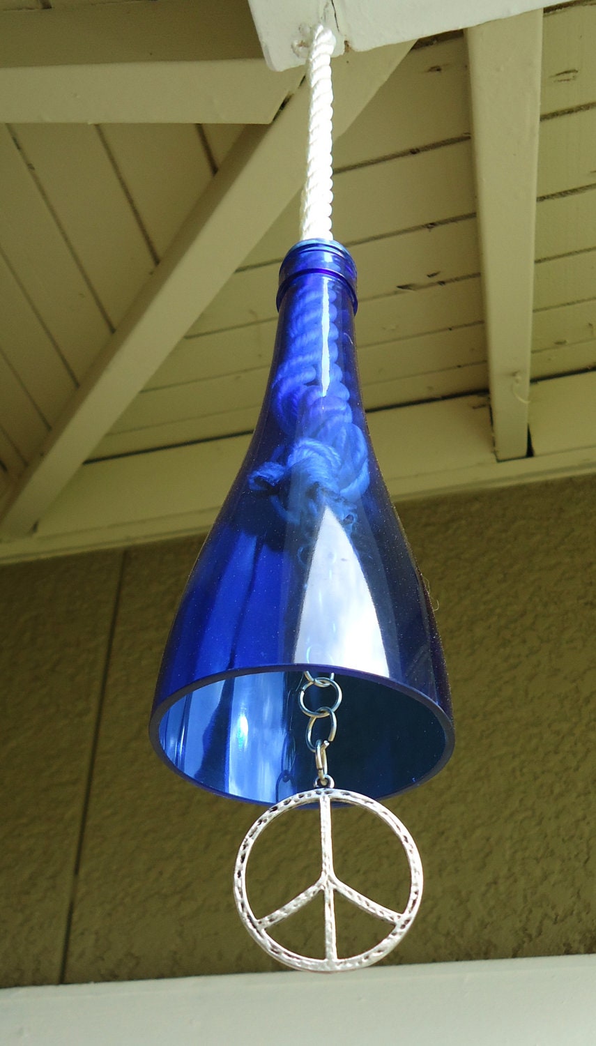Peace Wind Chime made from an Upcycled Cobalt Blue Wine Bottle