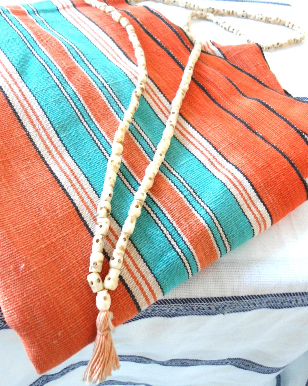 bone skull necklace- Buddhist meditation rosary- world religions- prayer beads-vintage 1940s