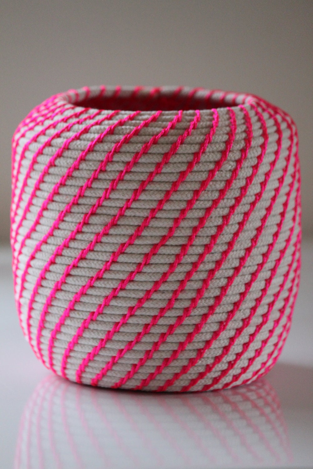 Upcycled Natural & Neon Rope Basket: Pink / Coiled / Extra-Large