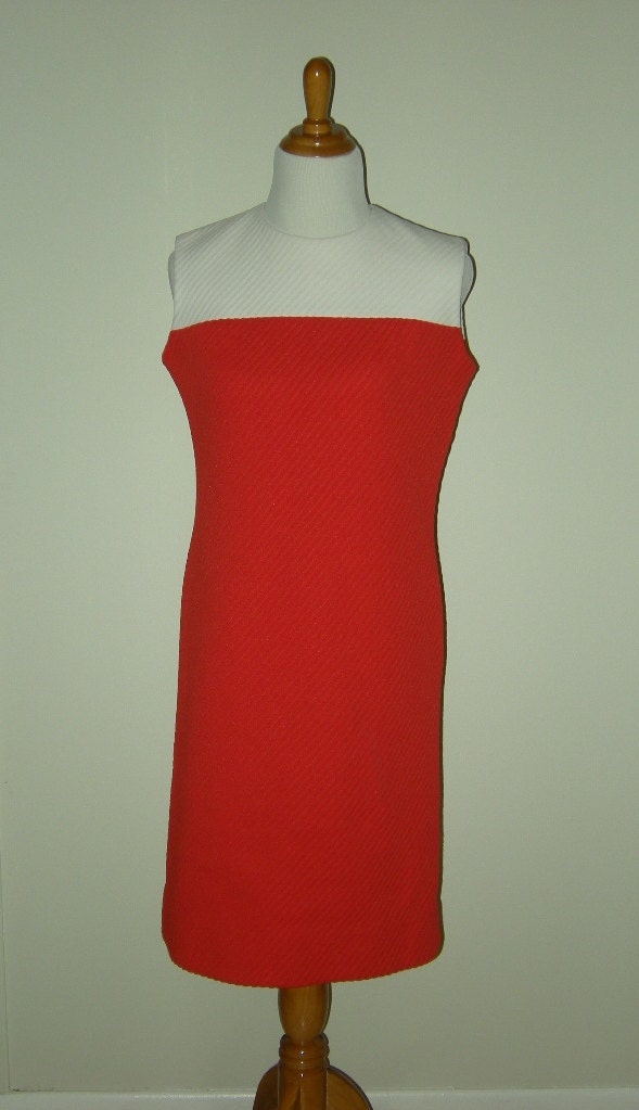 Orange and White Sleeveless Vintage 1970s Shift Dress