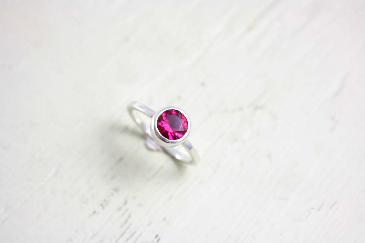 Ruby CZ Ring Sterling Silver Engagement Zircon Stacking Size 8 Silversmithed Metalsmithed - ManariDesign
