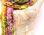 Passion Fruit Scarf Chunky Knit Handpainted Handspun Merino Art Yarn Pastels Silver Angelina