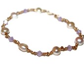 columba - lilac bracelet by lilla stjarna - gifts under 50 - Mother's Day gift - gold bangle bracelet - wirewrapped jewelry - pearl bracelet