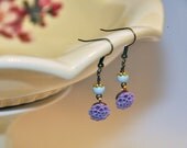 Lavender Flower Dangle Earring - bead, cabochon, purple, blue