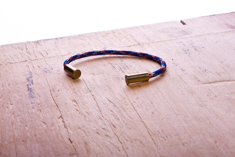 Men's Independence Camo Bullet Bracelet recycled .22lr casings patriotic red white blue camo paracord wire