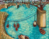 Lovers Under Point Des Arts Bridge in Paris, Limited Edition Giclee Fine Art Print from Original Oil Painting by Arthur Messer