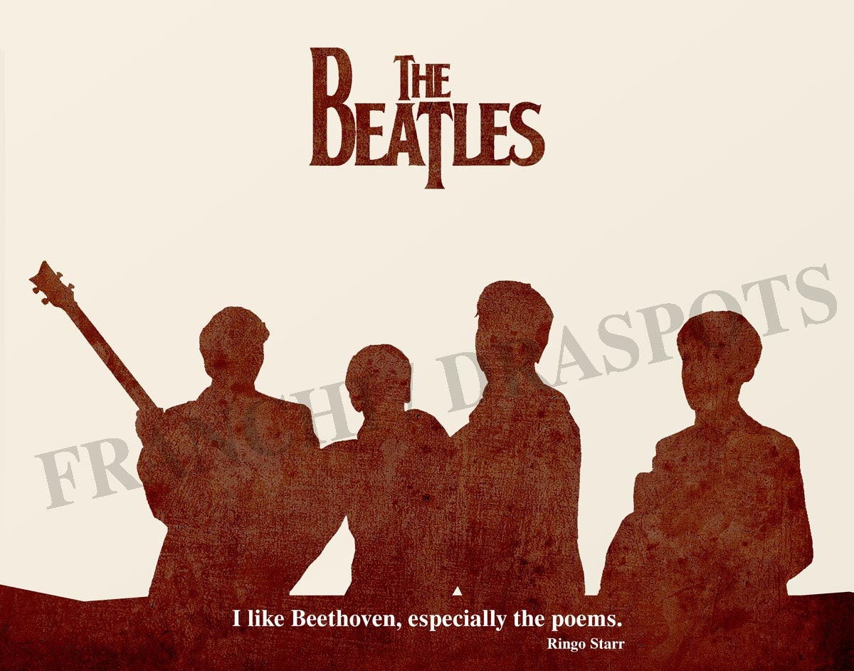 The Beatles Original Art Print 10x8, Ringo Starr Quote,"I like Beethoven, especially the poems. " custom color