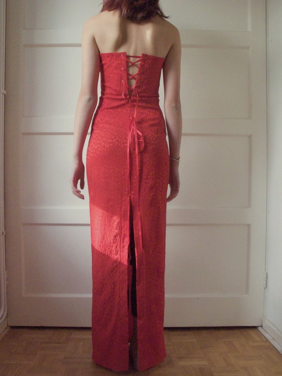 90s Wit and Wisdom red back laced corset maxi dress SALE