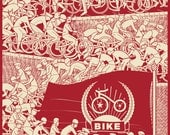 Bike Propaganda Poster-- 18x24 inch "Ride to Power" Limited Edition Signed Bicycle themed poster Screenprint on French Paper