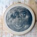 10" Embroidery Hoop with a Screen-printed Moon on Canvas 'Man in the Moon'