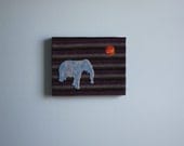 Safari Night original mixed media fiber art on wooden framed canvas 10" x 8" one of a kind, wall decor