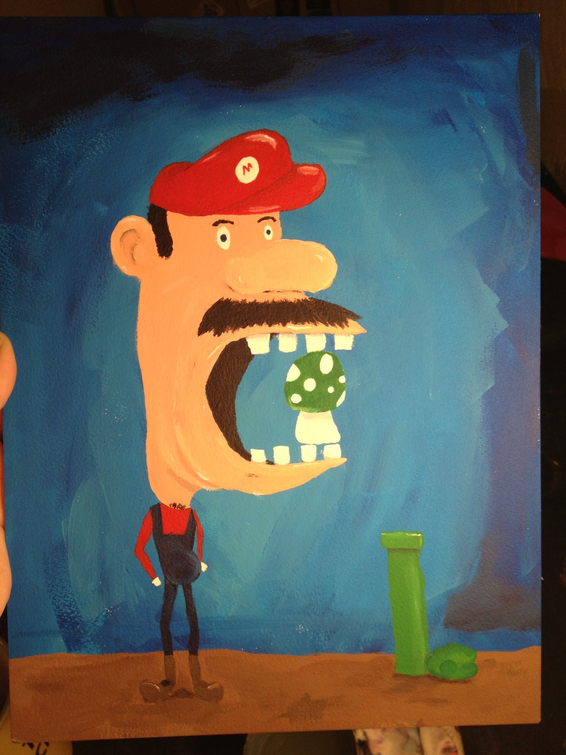 Original Acrylic Painting 9" x 12" - Mario Eating a 1UP
