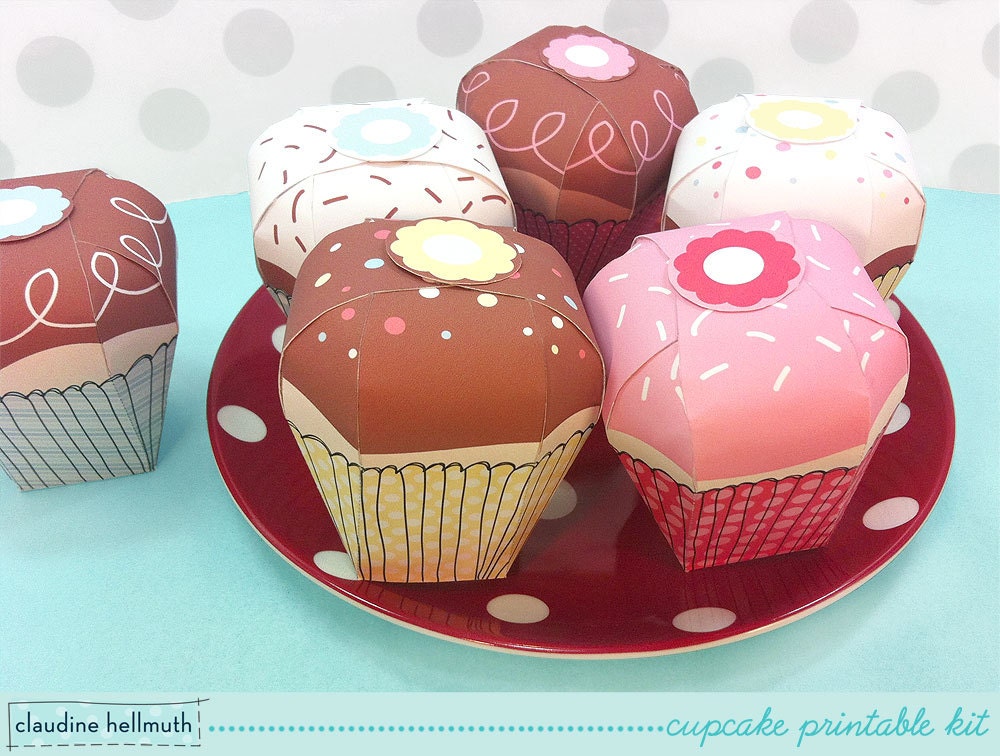 cupcake favor box kit -  gift boxes, party favor boxes, paper toy - printable PDF - INSTANT download