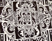 Aria - Sharpie Art  - Black White Geometric Pen Ink Drawing on Canvas