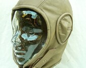 Leather Aviator Hat Retro in Taupe Khaki