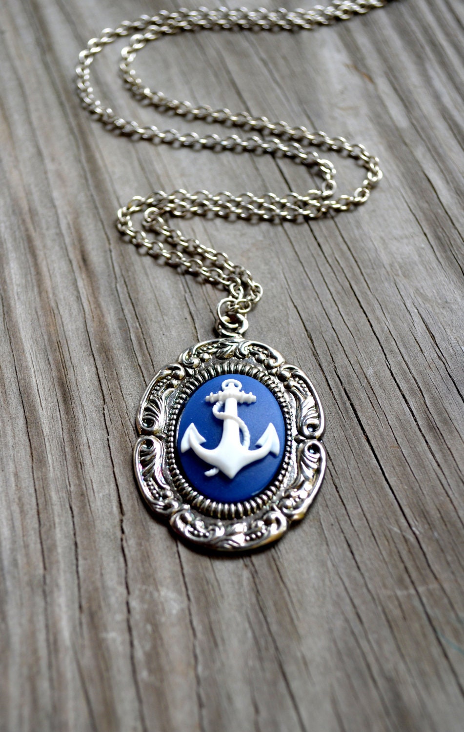 Anchor Necklace -  Blue - Nautical Necklace - Gifts Under 25