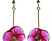 sale earrings handmade lampwork glass flower and silver drop earrings in magenta by Paulbead sale