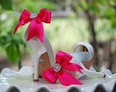 Bow Shoe Clips Fuchsia / White / Ivory / Blue / Black & Sparkly Rhinestone. Fashion Chic Photo Prop Couture. Spring Bachelorette Hen Party