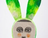 Boy with Rabbit Ears Portrait Clay & Drawing Wall Art - Neon Green- Theodore the Romantic